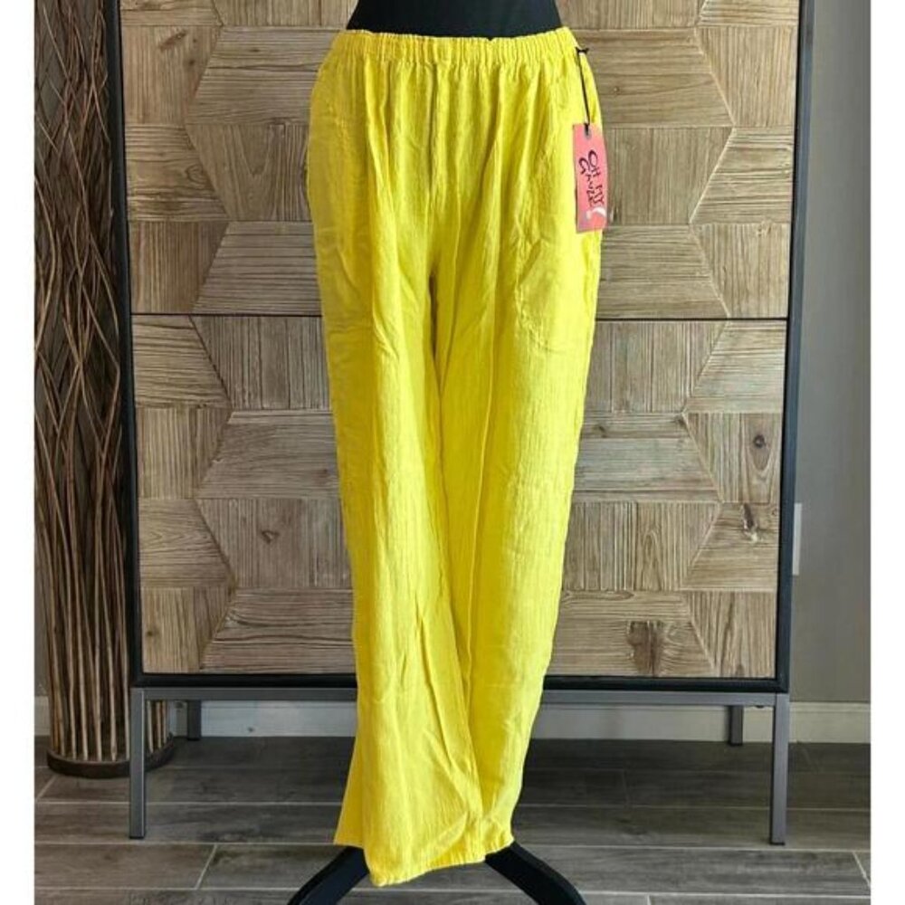 NWT Oh My Gauze! Women's Yellow Pants Size 2 Elastic Waist
